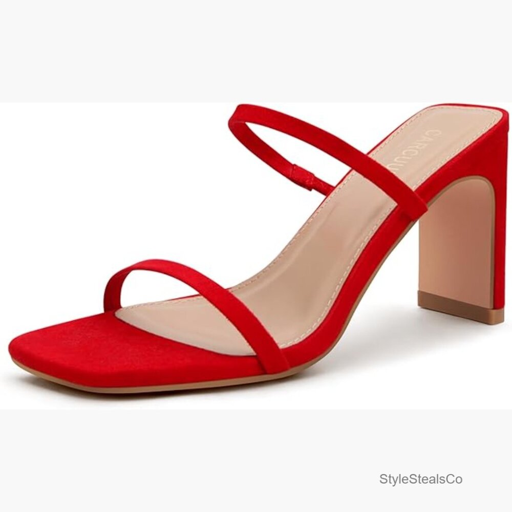 Women's Suede Block Heel Sandals Slip On Square Toe Straps